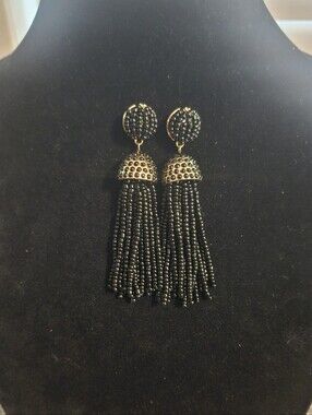 BaubleBar Gold and Black Beaded Tassel Drop Earrings - Statement Women's Jewelry